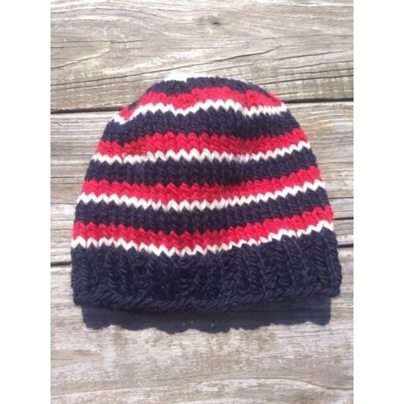Handmade Mens Beanie Hat Alpaca Wool Cap Soft Chunky Knit Red White Blue USA - Picture 8 of 11